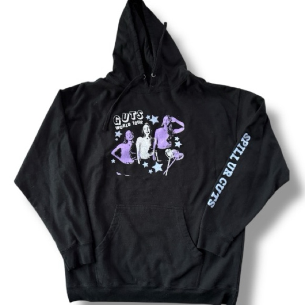 Olivia Rodrigo Spill Your Guts Concert Merch Hoodie Black Purple Sparkly XXL